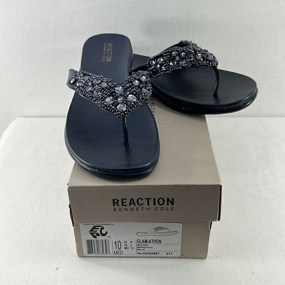 Reaction by Kenneth Cole Glam-A-Thon Thong Sandals Midnight Sand Size 10 - Picture 1 of 7